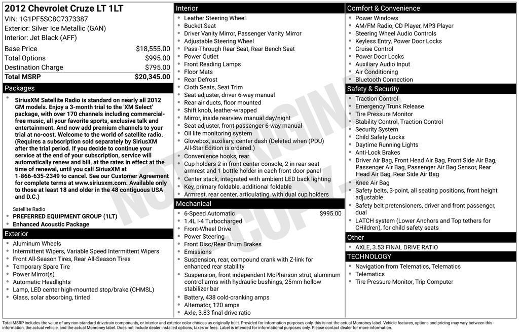 2012 CHEVROLET Cruze