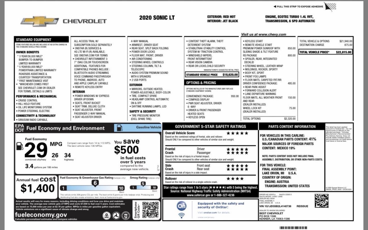 2020 CHEVROLET Sonic