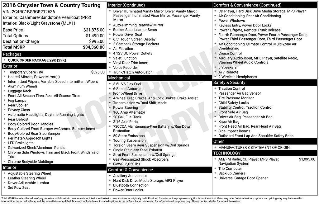 2016 CHRYSLER Town and Country