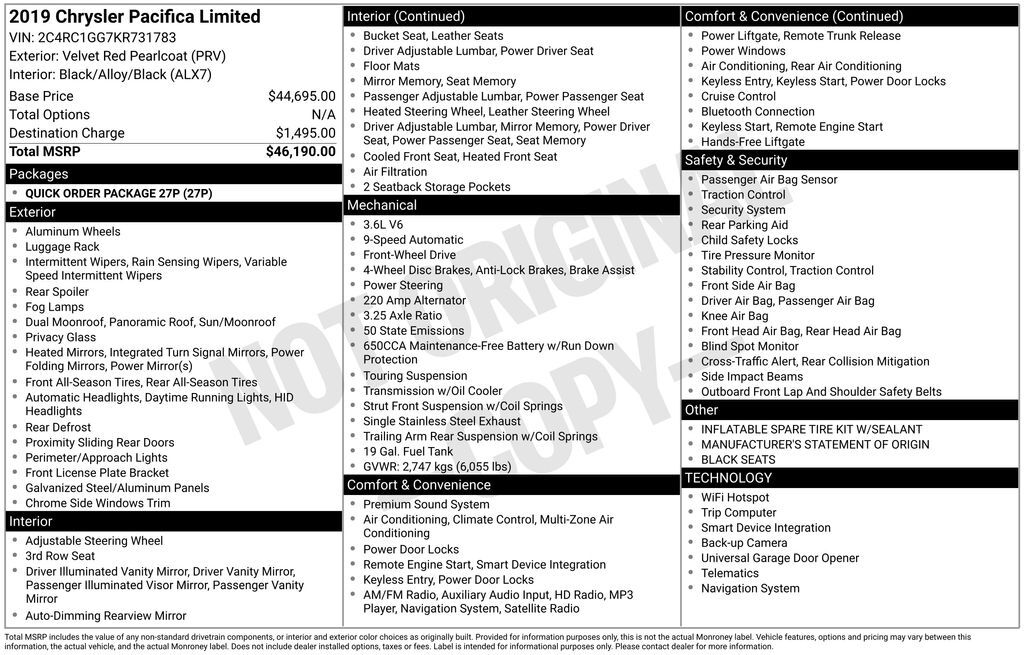 2019 CHRYSLER Pacifica
