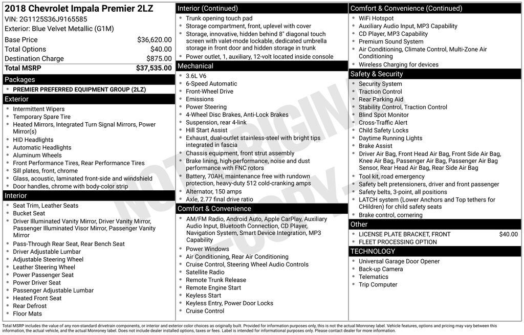 2018 CHEVROLET Impala