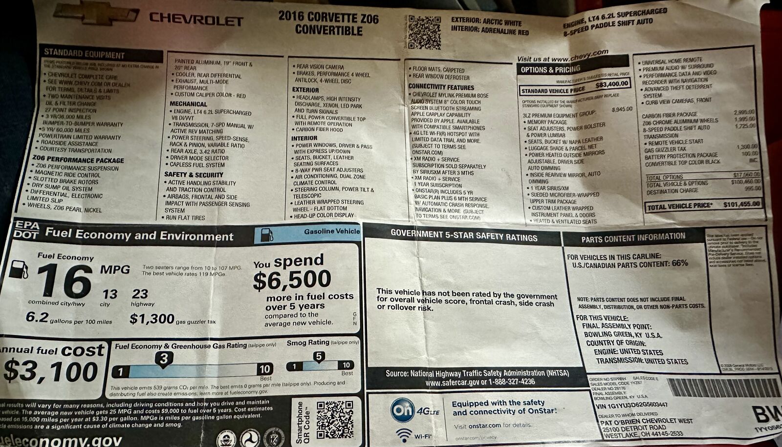 2016 CHEVROLET Corvette