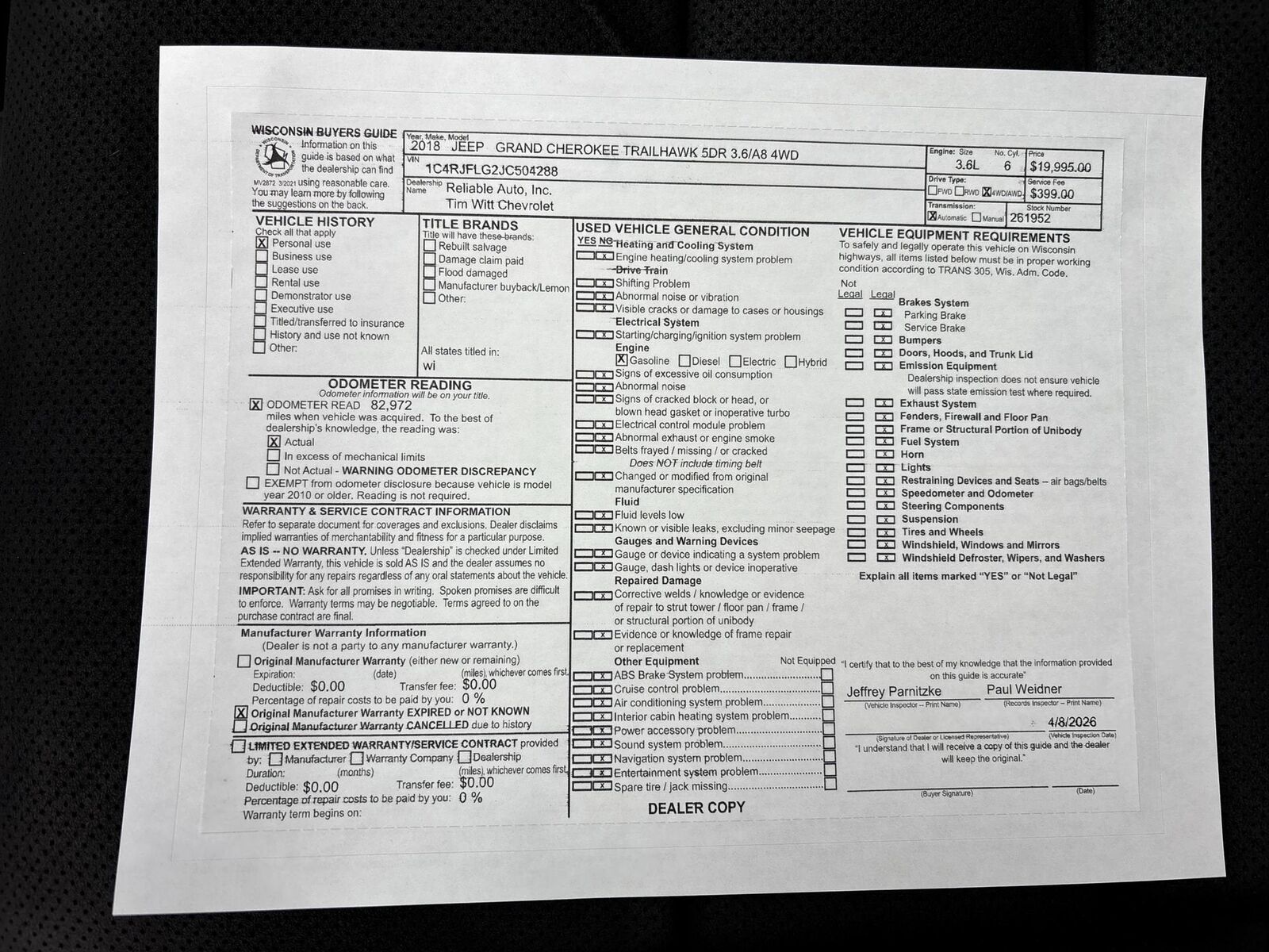 2018 JEEP Grand Cherokee
