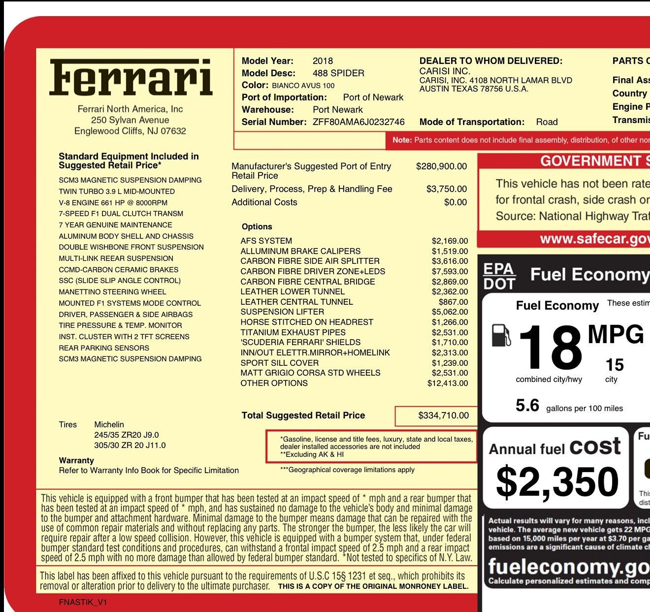 2018 FERRARI 488 Spider