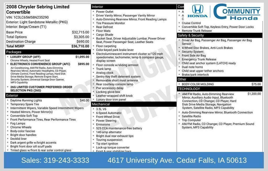 2008 CHRYSLER Sebring