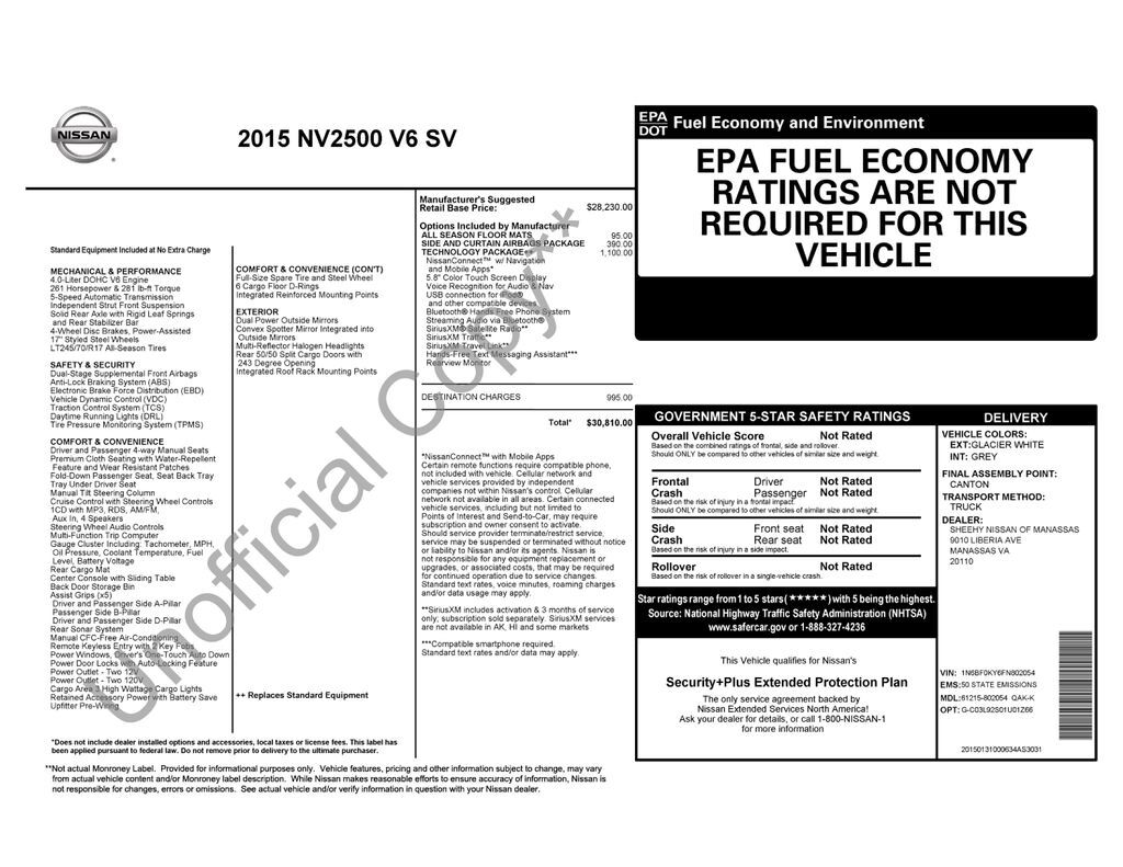 2015 NISSAN NV