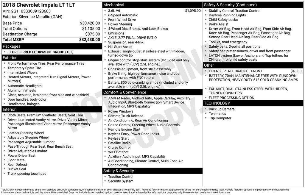 2018 CHEVROLET Impala