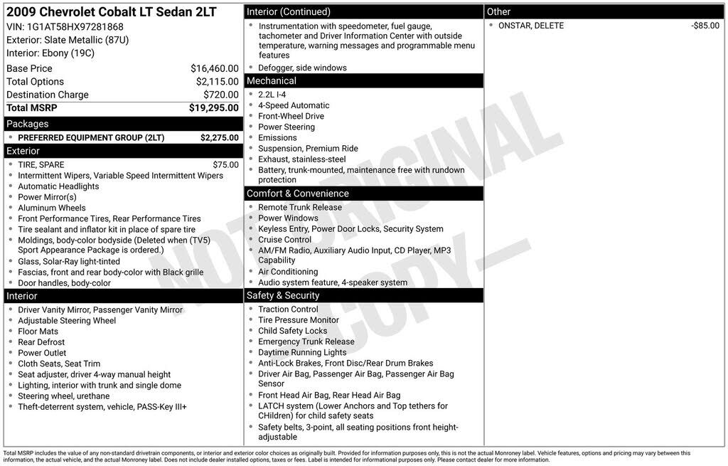 2009 CHEVROLET Cobalt