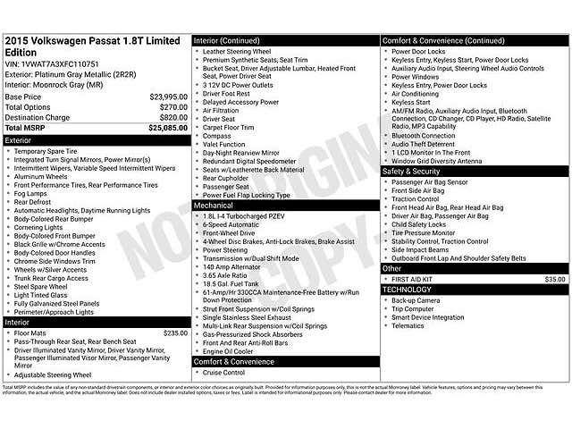 2015 VOLKSWAGEN Passat