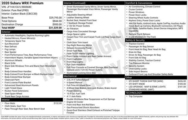 2020 SUBARU WRX