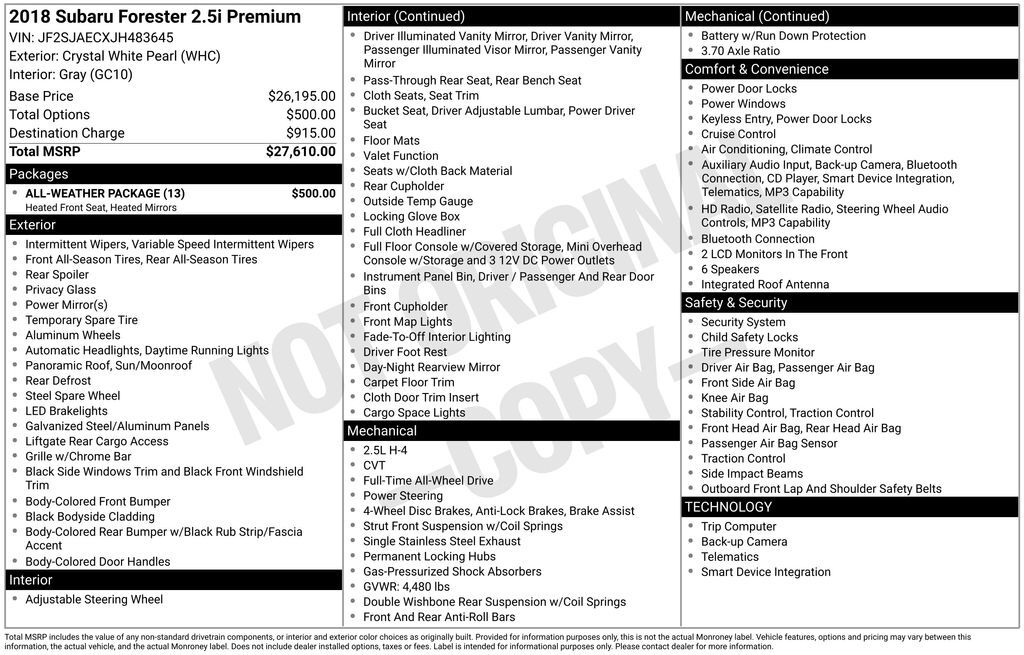 2018 SUBARU Forester