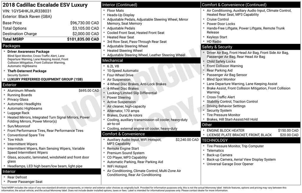 2018 CADILLAC Escalade ESV