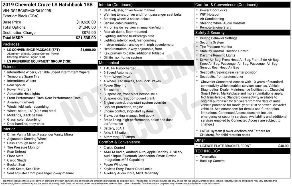 2019 CHEVROLET Cruze