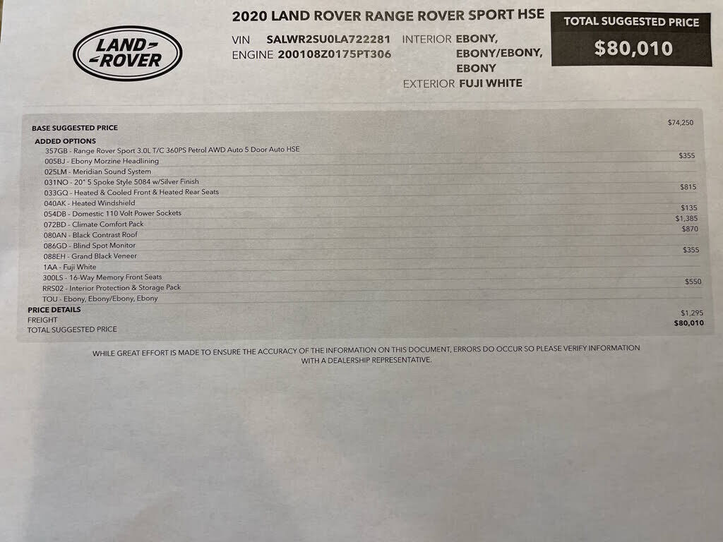 2020 LAND ROVER Range Rover Sport