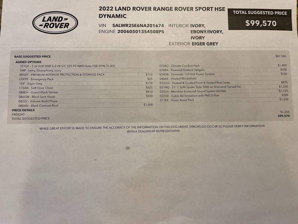 2022 LAND ROVER Range Rover Sport