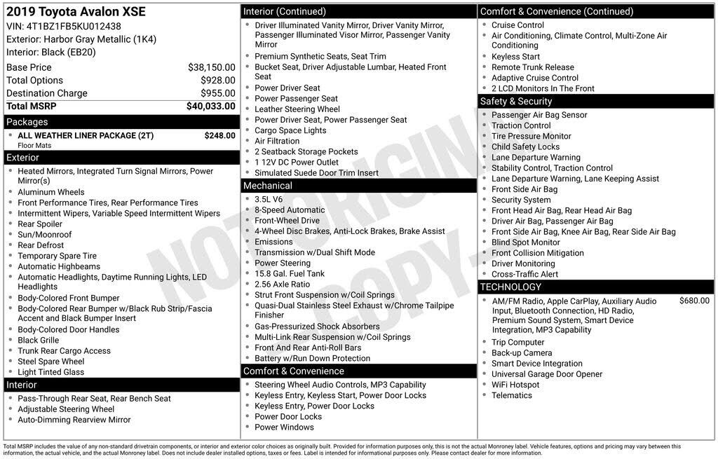 2019 TOYOTA Avalon