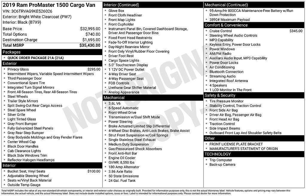 2019 RAM Promaster 1500