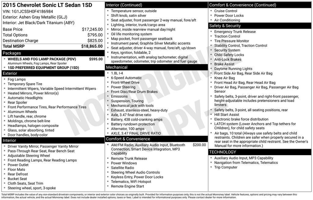 2015 CHEVROLET Sonic