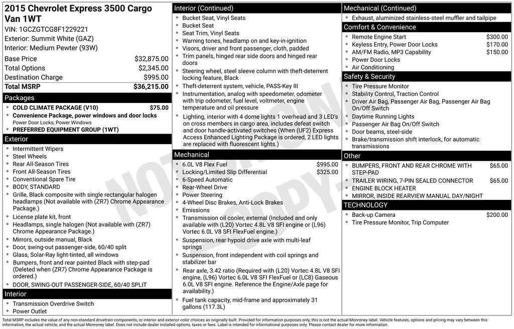 2015 CHEVROLET Express