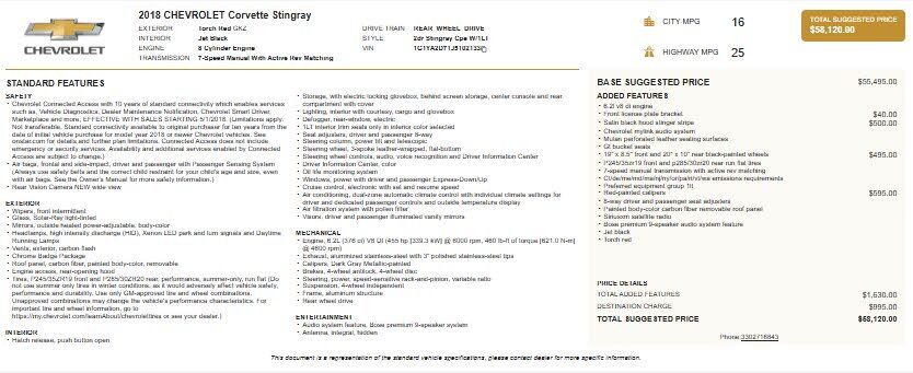 2018 CHEVROLET Corvette