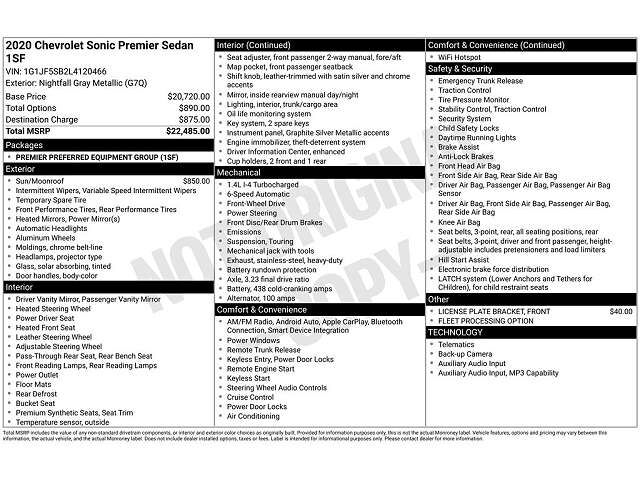 2020 CHEVROLET Sonic