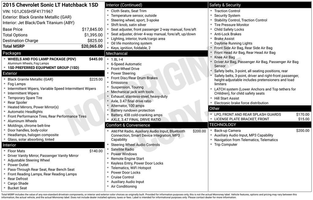 2015 CHEVROLET Sonic