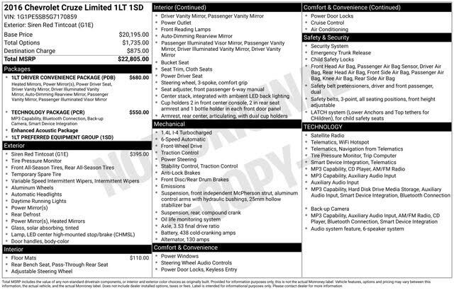 2016 CHEVROLET Cruze