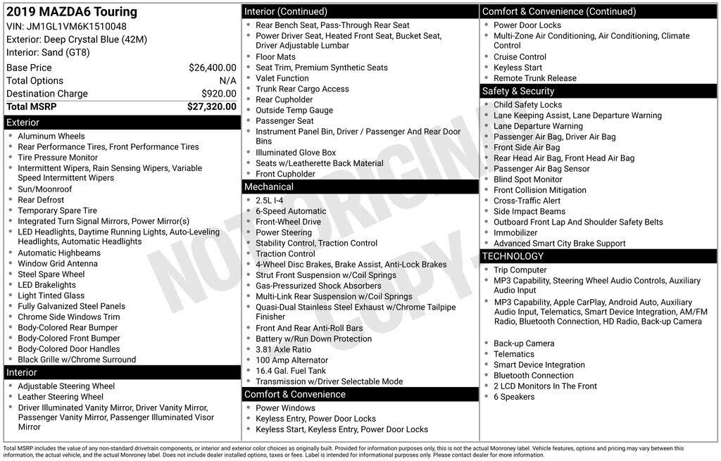 2019 MAZDA Mazda6