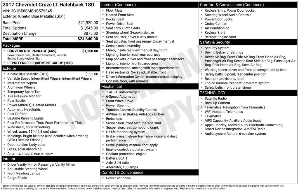 2017 CHEVROLET Cruze