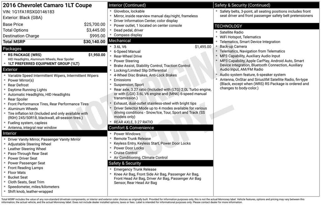 2016 CHEVROLET Camaro