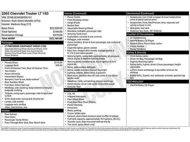 2003 CHEVROLET Tracker
