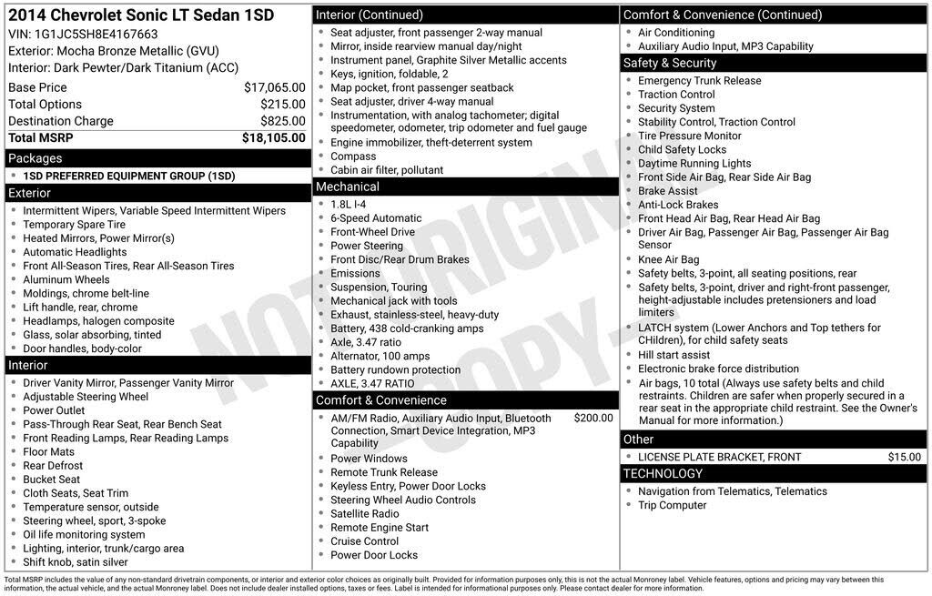 2014 CHEVROLET Sonic