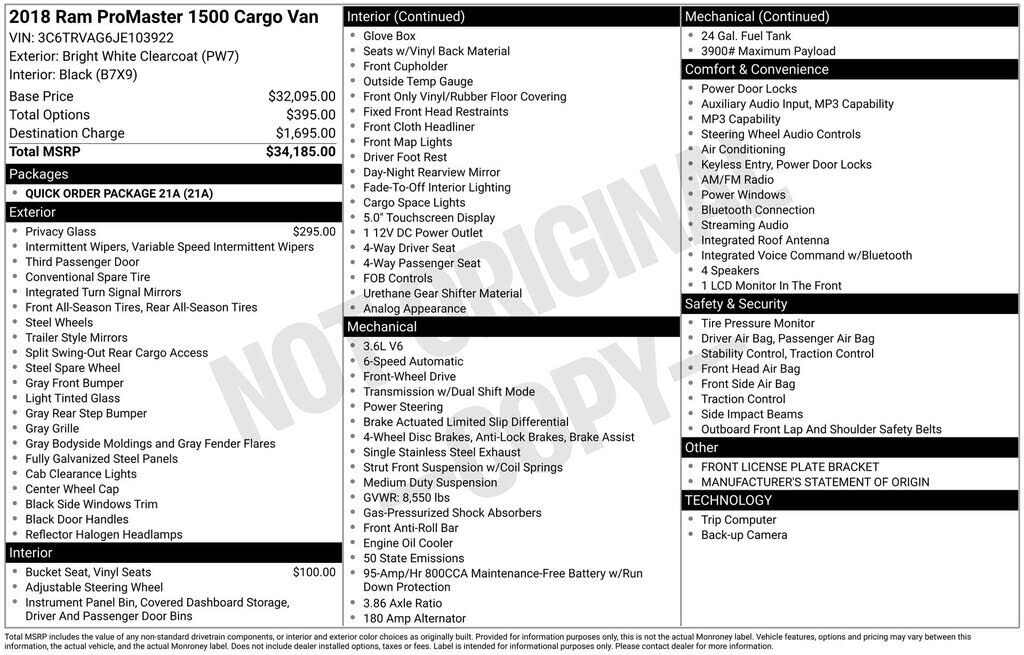 2018 RAM Promaster 1500