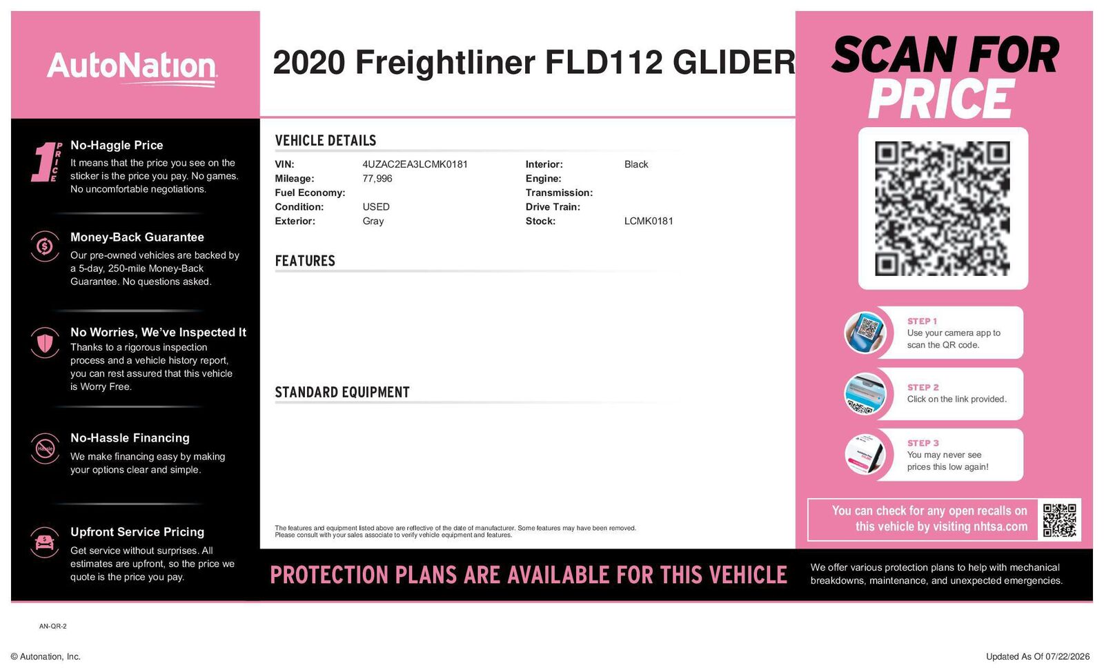 2020 FREIGHTLINER MT 45G Front Gasoline Engine Walk in Van Chassis