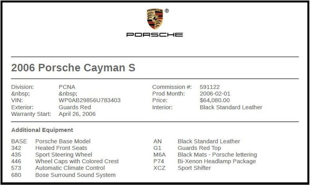 2006 PORSCHE Cayman