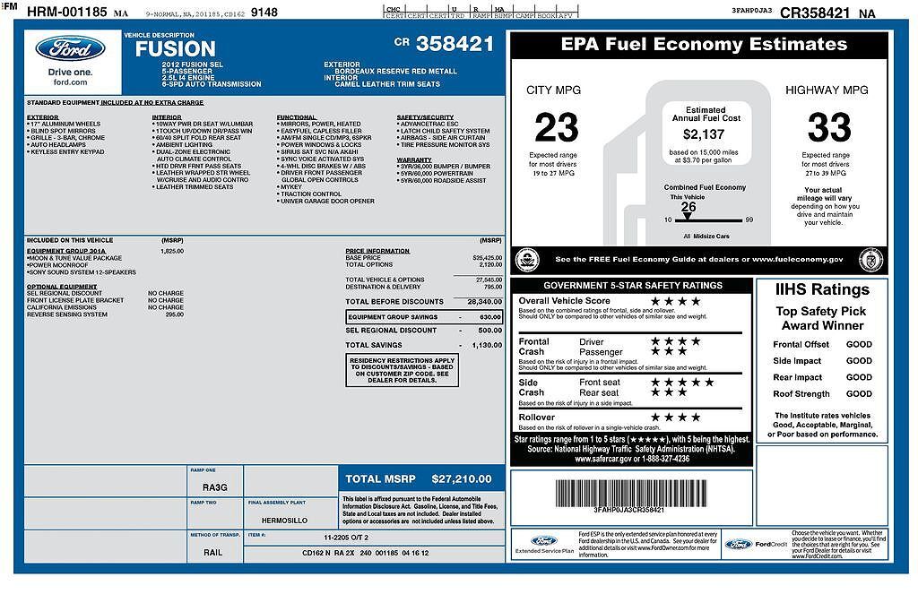 2012 FORD Fusion