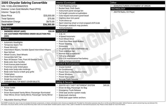 2005 CHRYSLER Sebring