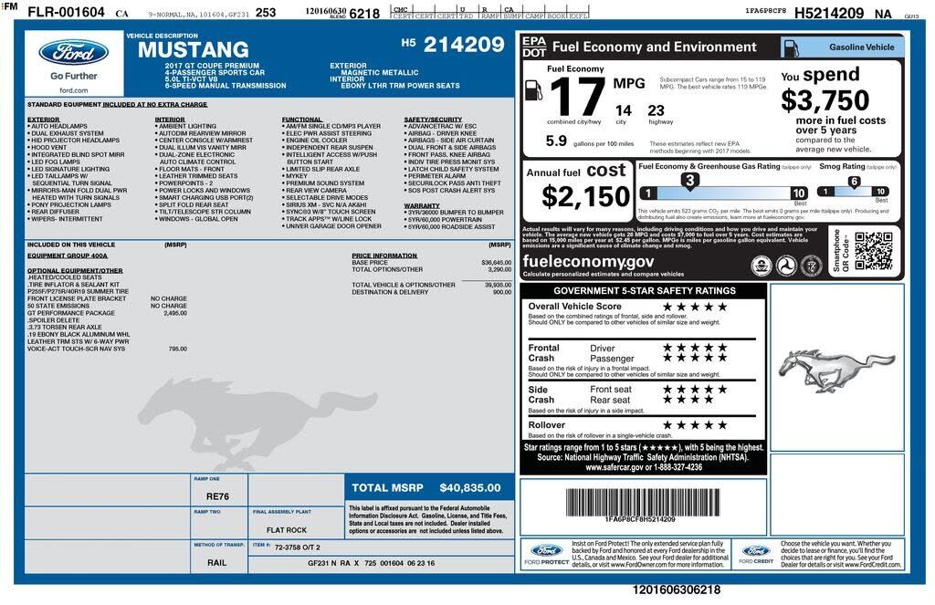2017 FORD Mustang