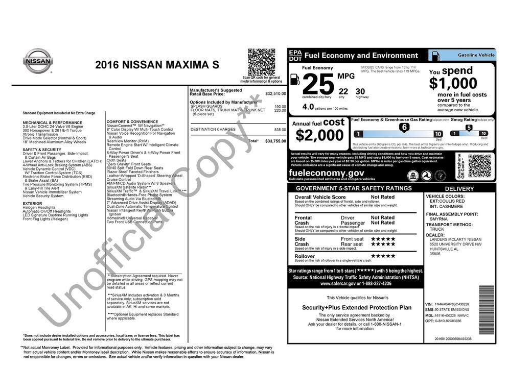 2016 NISSAN Maxima
