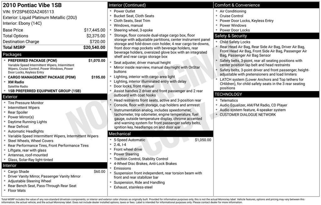 2010 PONTIAC Vibe