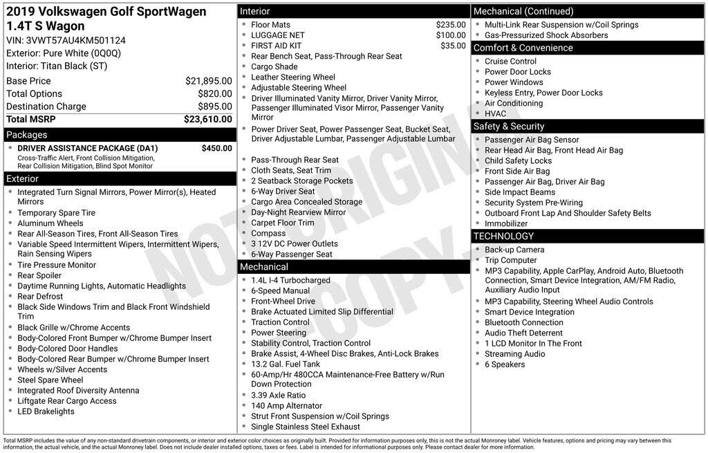 2019 VOLKSWAGEN Golf SportWagen