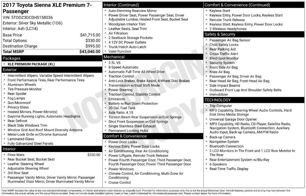 2017 TOYOTA Sienna