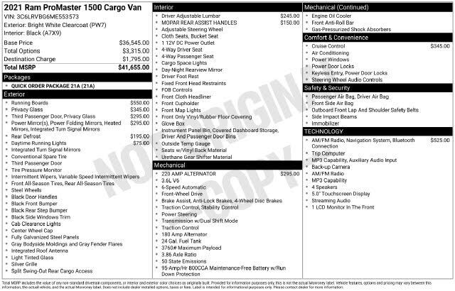 2021 RAM Promaster 1500