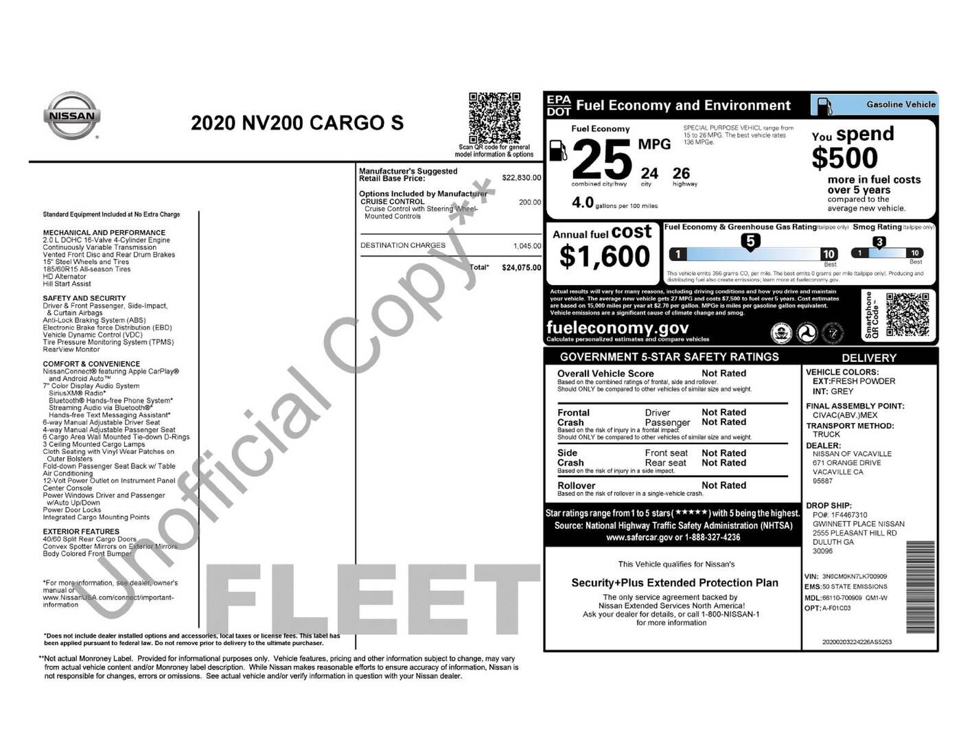 2020 NISSAN NV200