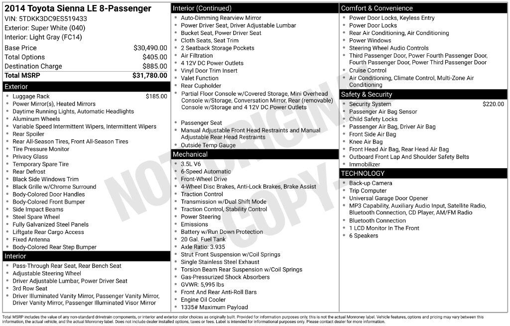2014 TOYOTA Sienna