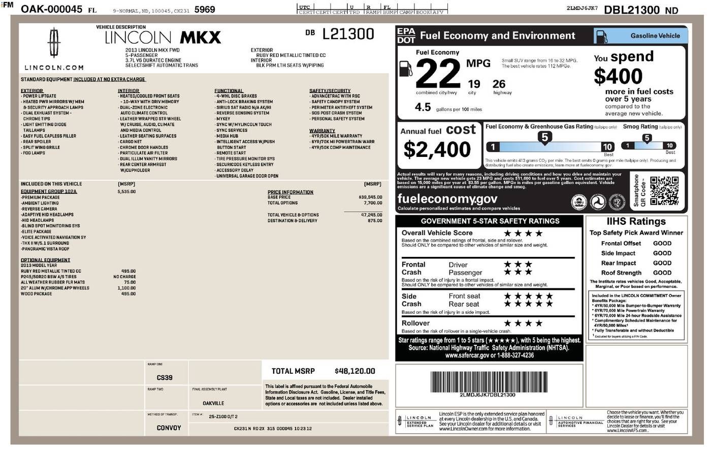 2013 LINCOLN MKX