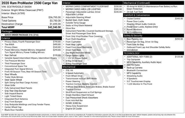 2020 RAM Promaster 2500
