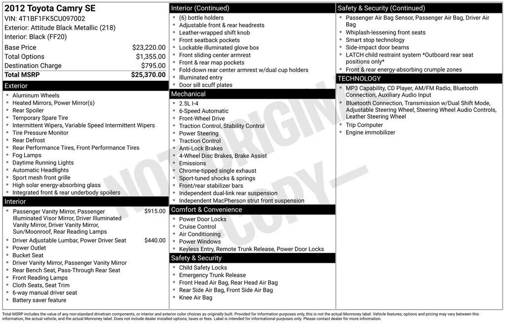 2012 TOYOTA Camry